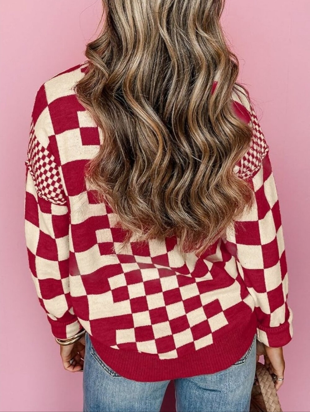 New Style! Stylish Checkered Pullover Knit Sweater - Picture 4 of 4